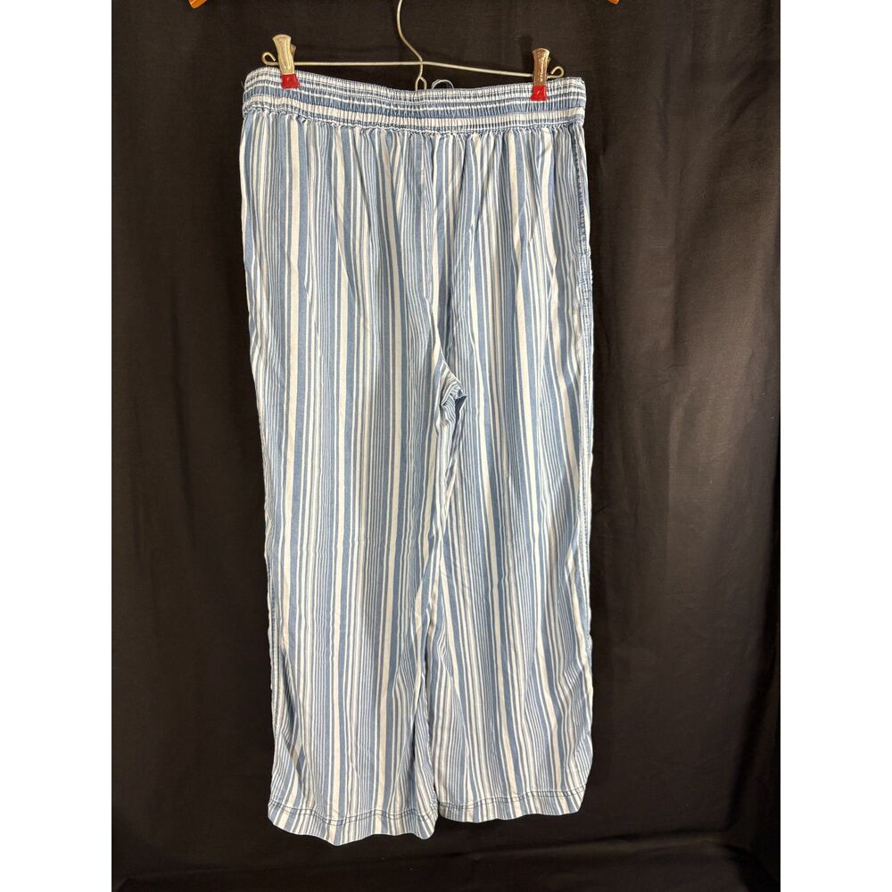 AC & RACHE Blue White Striped Lyocell Wide Leg Pants S Drawstring Coastal - Picture 3 of 4